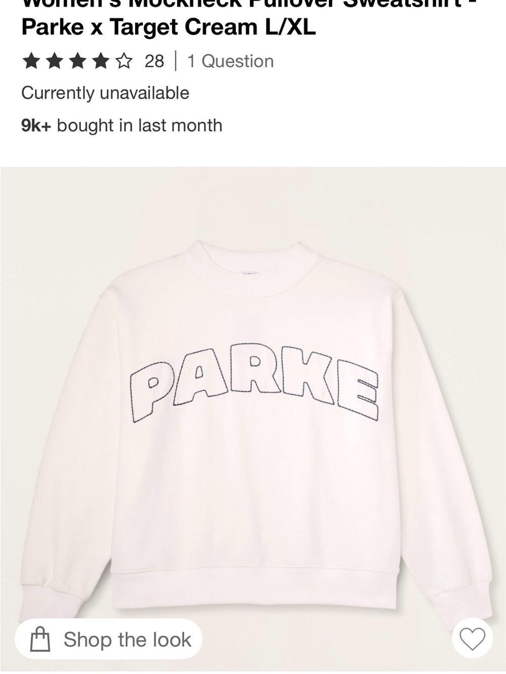 Parke x Target Mockneck Pullover Sweatshirt - Cream L\XL